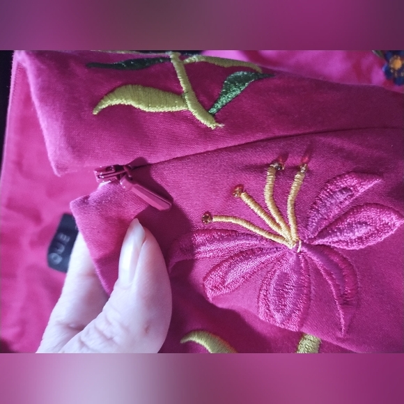 New Que Pants Crop Capri Boho Embroidered Pink - Picture 14 of 16